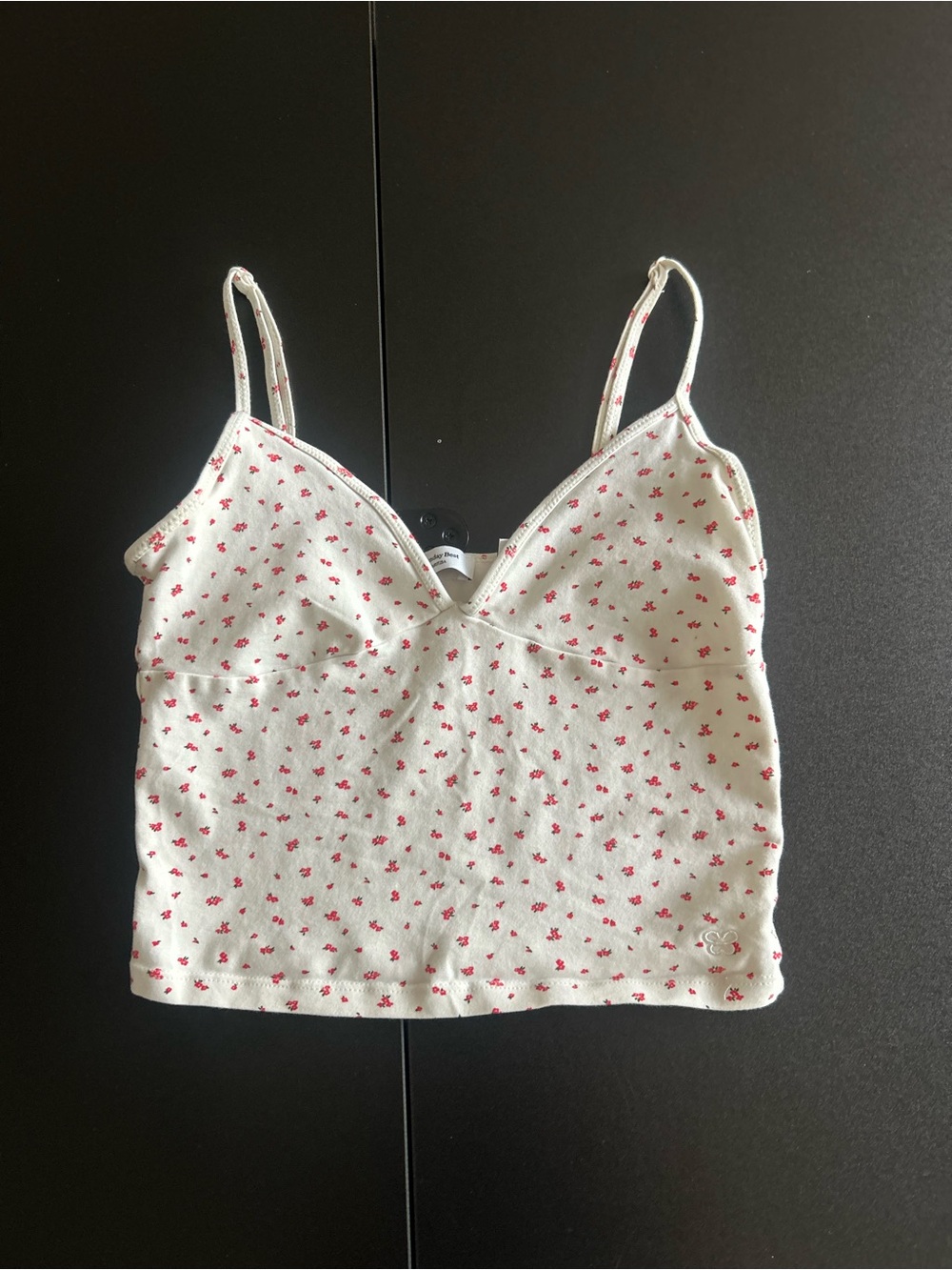 Aritzia Cream Cami Top with Red Micro Floral Print